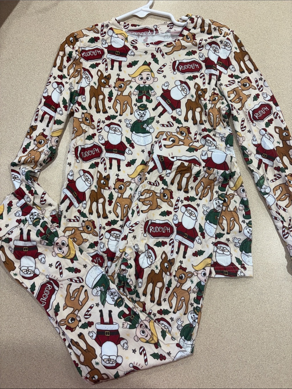 Kids Bamboo Cream Rudolph & Santa Christmas Pajama Set